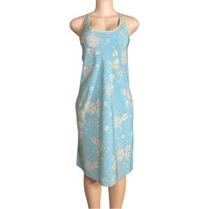 Vtg Floral Nightgown Blue Pastel Slip Dress Cottagecore Grannycore Sleeveless S